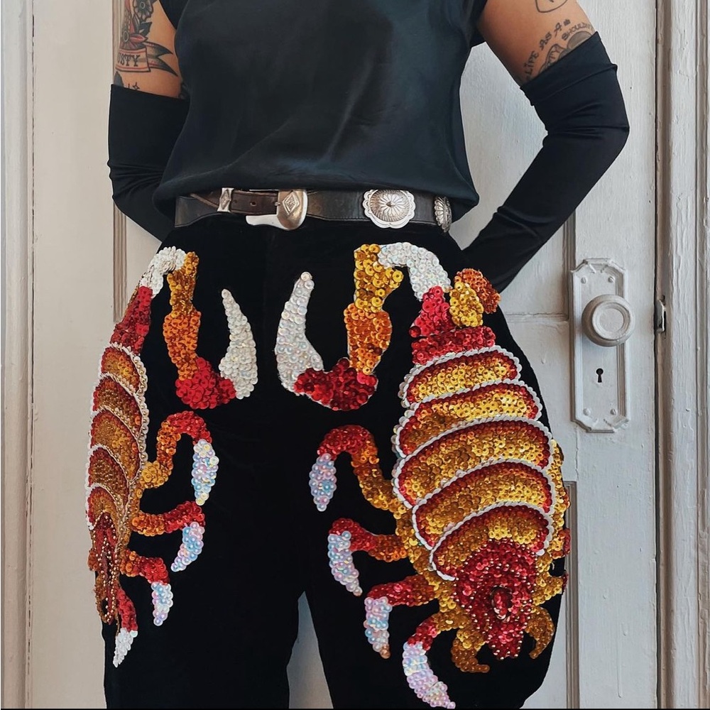 American Vintage Black Pants with Multicolor Sequin Design